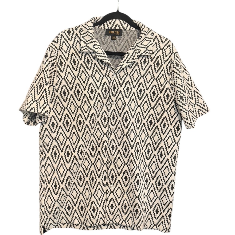 Truth by Republic Mens Large Diamond Geometric Knit Short Sleeve Button Up Shirt